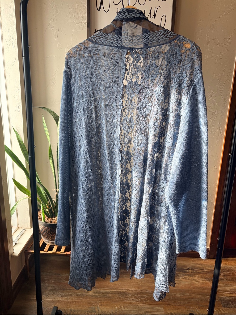 The Pyramid Collection Blue Lace & Knit Open Front Cardigan - Picture 2 of 11